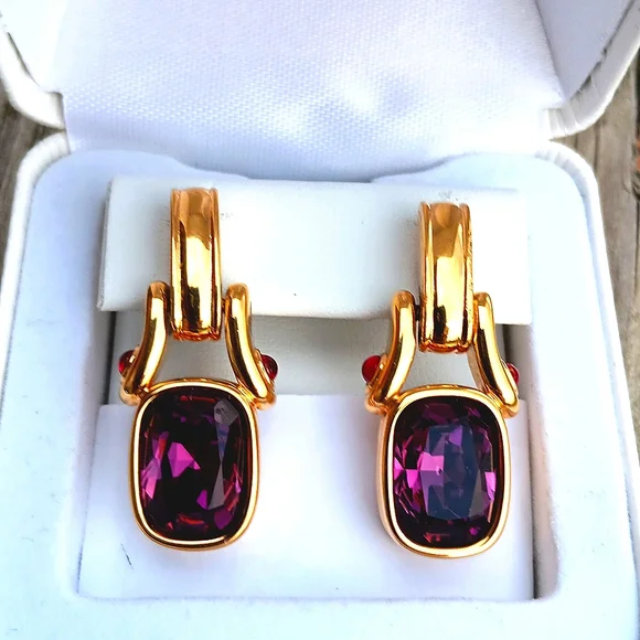 SWAROVSKI AMETHYST CRYSTAL BEZEL SET EARRINGS